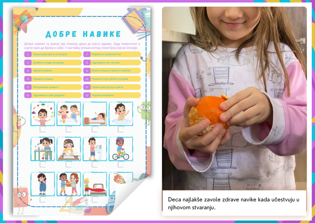 Kroz pripremu užine razvija samostalnost, odgovornost i zdrave navike.